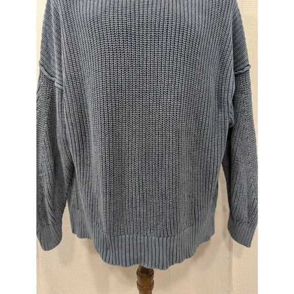 AMERICAN EAGLE! "DISTRESSED" BLUE DENIM INSPIRED BULKY KNIT SWEATER! SZ L - Picture 4 of 9